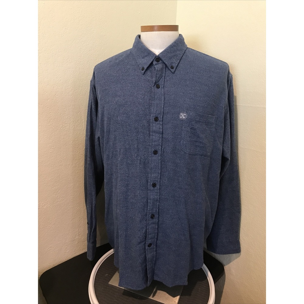Land's End Mens Shirt XXL Blue Flannel Button Up Long Sleeve Casual Lighthouse